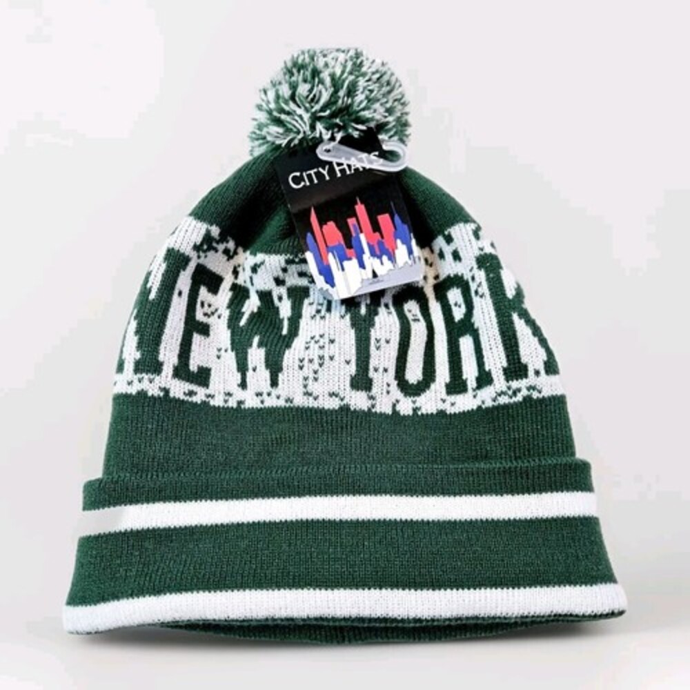 New York Jets Pom Pom Beanie Big Ideas Green/White Hat